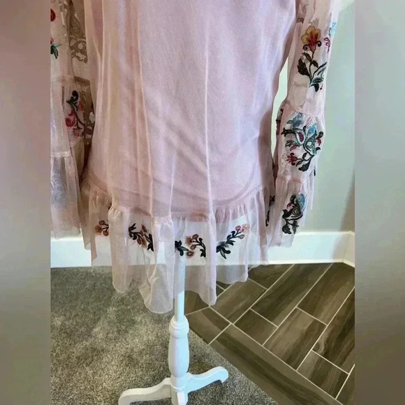 Democracy fairycore Floral 3/4 Sleeve whimsy Embroidered Sheer Shirt floral - Picture 5 of 14